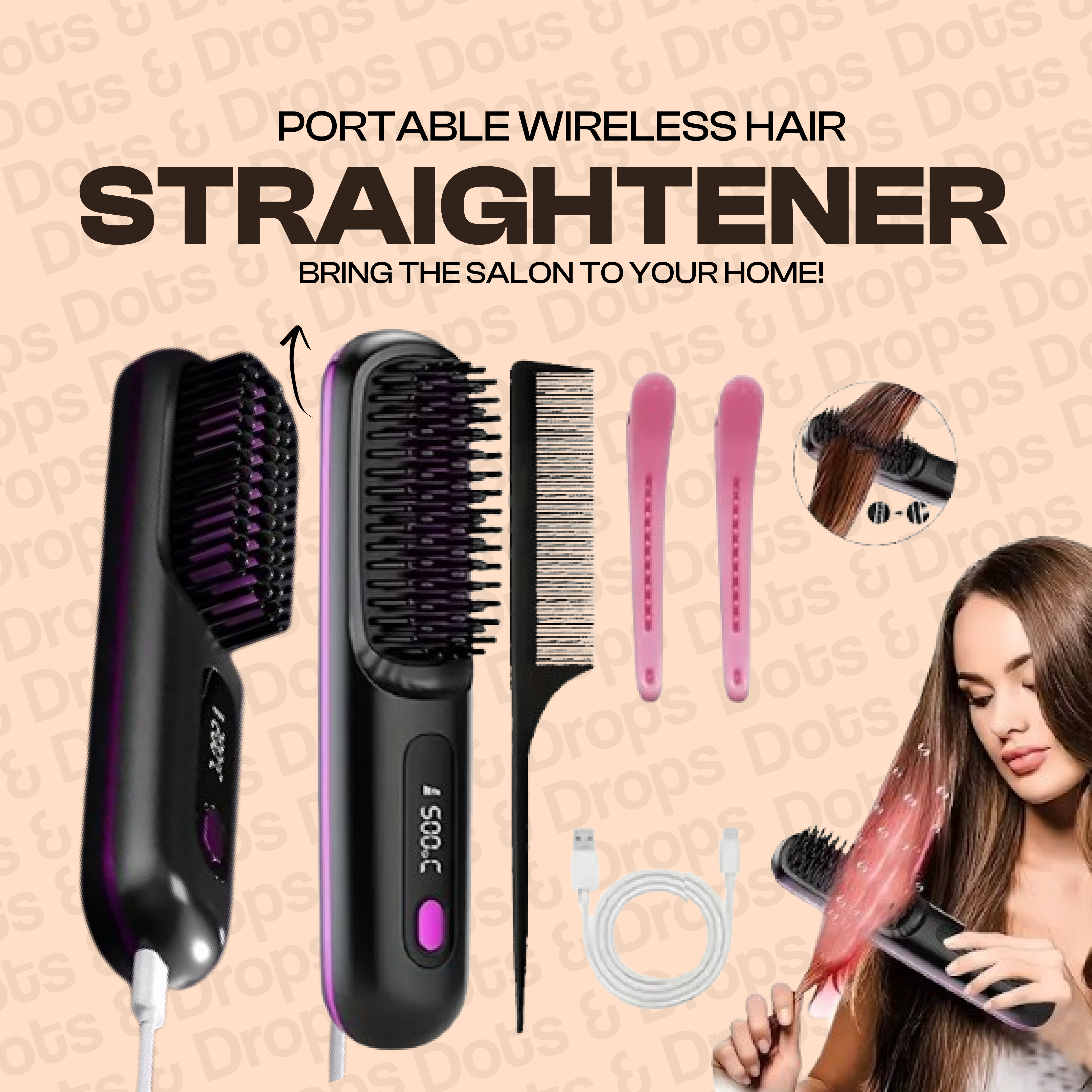 Portable Wireless Hair Straightener Comb